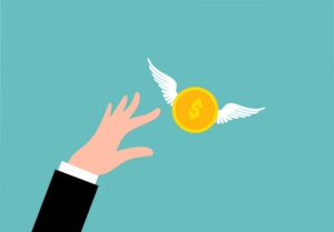 An illustration of a hand reaching for a coin flying away, illustrating an article about inflation